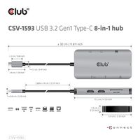 Club3D Type-C 8-In-1 Hub With 2X Hdmi, 2X Usb-A, Rj45, Sd/ Micro Sd Card Slots And Usb Type-C Female Port - W128560143