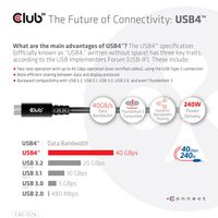 Club3D Usb4 Gen3X2 Type-C Bi-Directional Cable 8K60Hz, Data 40Gbps, Pd 240W(48V/5A) Epr M/M 1M / 3.28Ft - W128561542