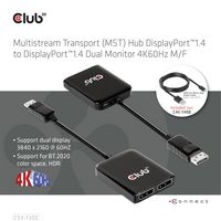 Club3D Multistream Transport (Mst) Hub Displayport™1.4 To Displayport™1.4 Dual Monitor 4K60Hz M/F - W128565275