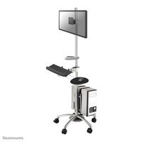 Neomounts Newstar Mobile Work Station Floor Stand for monitor (10"-27"), keyboard, mouse & PC - Silver - W125320160
