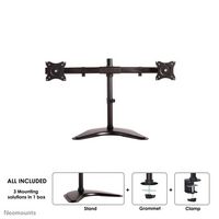 Neomounts Newstar Tilt/Turn/Rotate Dual Desk Mount (stand, clamp & grommet) for two 10-27" Monitor Screens, Height Adjustable - Black - W125066489