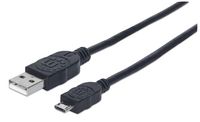 Manhattan USB 2.0 Cable, USB-A to Micro-USB, Male to Male, 0.5m, Black, Polybag - W124585032