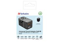 Verbatim UTA-06 GaN III Universal Travel Adapter with 2x USB-C PD 100W & QC 4+ / 2x USB-A QC 3.0 - W128807223