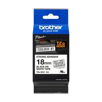 Brother 18mm (0.7"), Black on White Tape with Extra Strength Adhesive, 8m - W124376497