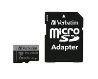 Verbatim MICRO SDXC CARD PRO U3 C10 A2 256GB INCL ADAPTOR - W128851804