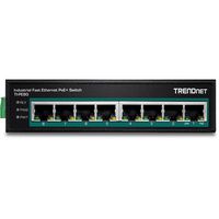 TRENDnet TI-PE80, 8x 100MBs PoE+ RJ-45, 6-pin terminal block, 1.6Gbps, 1.19Mpps, 48-56VDC, IP30, 142x105x37 mm - W124676250