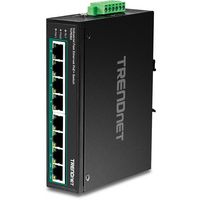TRENDnet TI-PE80, 8x 100MBs PoE+ RJ-45, 6-pin terminal block, 1.6Gbps, 1.19Mpps, 48-56VDC, IP30, 142x105x37 mm - W124676250