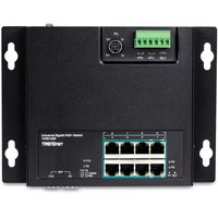 TRENDnet TI-PG102F, 8x 1G PoE+ RJ-45, 2x 1G SFP, 6-pin terminal block, 20Gbps, 14.88Mpps, 48-56V DC, IP30, 150x145x23 mm - W124676251