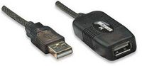 Manhattan USB 2.0 Active Extension Cable, USB-A to USB-A, Male to Female, 10m, Daisy-Chainable, Built In Repeater, Black, Blister - W124801737