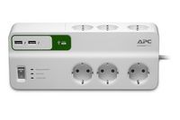 APC 6 x CEE 7 Schuko Outlets, 1836 Joules, USB Charger (2-Port, 5V, 2.4A), 230V, Germany - W125289929