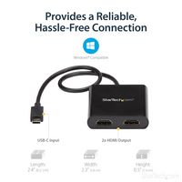 StarTech.com StarTech.com 2-Port Multi Monitor Adapter - USB-C to 2x HDMI Video Splitter - USB Type-C to HDMI MST Hub - Dual 4K 30Hz or 1080p 60Hz - Thunderbolt 3 Compatible - Windows Only (MSTCDP122HD) - W125065657