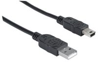 Manhattan USB 2.0 Cable, USB-A to Mini-B, Male to Male, 1.8m, Black, Polybag - W125009037