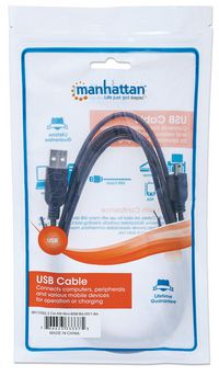 Manhattan USB 2.0 Cable, USB-A to Mini-B, Male to Male, 1.8m, Black, Polybag - W125009037