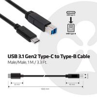 Club3D USB 3.1 Gen2 Type-C to Type-B Cable Male/Male, 1 M./ 3.3 Ft. - W125246717