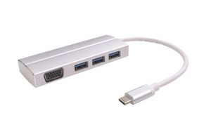 USB-C to VGA / USB A x 3 5704174175698 - USB-C to VGA / USB A x 3 -3 x USB3.0 A Female, Silver - 5704174175698