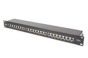 CAT 6A Patch Panel, shielded, 4016032440260 - CAT 6A Patch Panel, shielded, -1U, 24-port, 8P8C, bl RAL 90 - 4016032440260