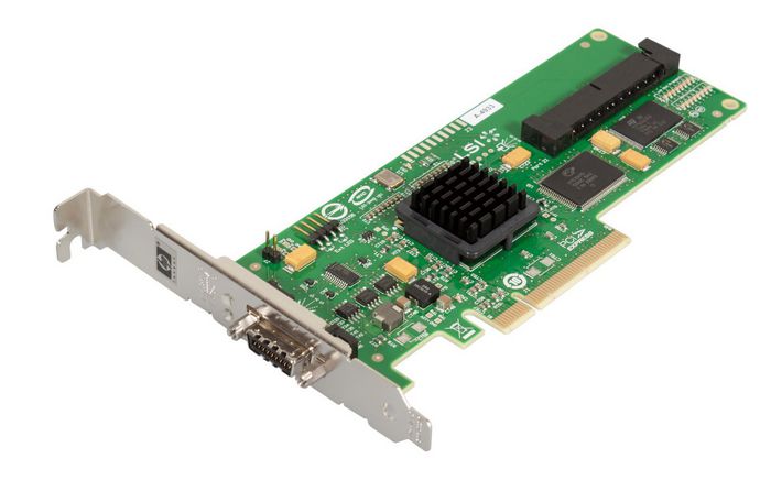 Hewlett Packard Enterprise SC44Ge SAS Host Bus Adapter (HBA) - PCIe x8 (2.5GB/sec bandwidth) bus, Eight 3Gbps SAS physical links (supports both a 1 x 4 internal connection and a 1 x 4 external connection) supporting up to two simultaneous x4 Wide SAS Ports, and RAID 0 and 1 support - W124871610