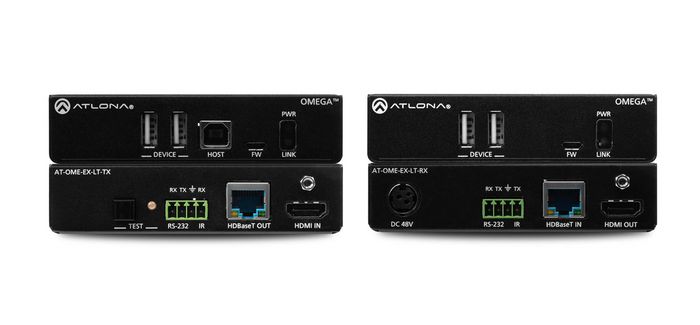 Atlona HDBaseTTM extender kit for HDMI®, power, control, and USB<br>USB 2.0 interfacing and extension up to 230 feet (70 meters)<br>4K/UHD capability @ 60 Hz with 4:2:0 chroma subsampling<br>HDCP 2.2 compliant<br>Transmitter powered by receiver via PoE (Power over Ethernet) - W125662954