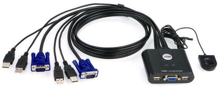 Aten Commutateur KVM à câble VGA USB 2 ports avec sélecteur de port distant - W124347860