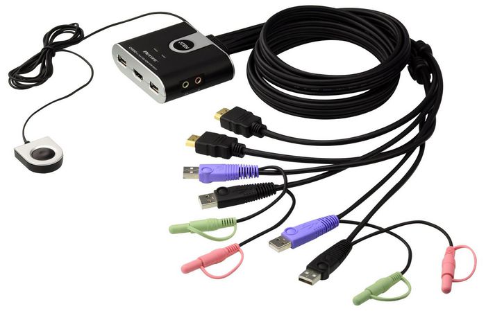CS692-AT, Aten Commutateur KVM câble HDMI/audio USB 2 ports avec sélecteur  de port distant