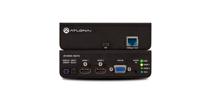 Atlona Three-Input Switcher for HDMI and VGA with HDBaseT Output, CAT5e/6/6a/7, HDMI, 4K, 10.2 Gbps, HDCP 1.4, 18.7W, 38x127x102 mm - W125400011