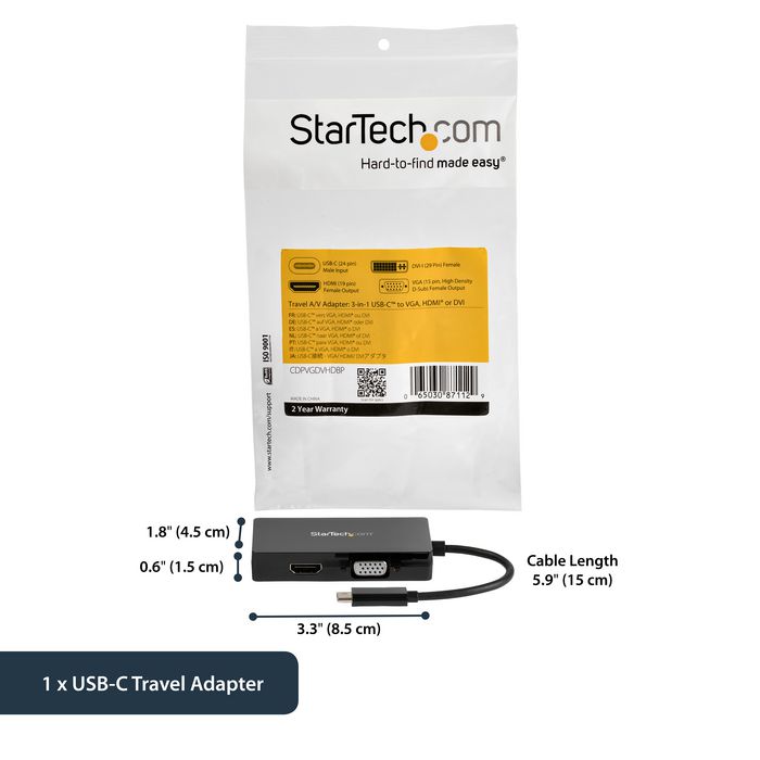 StarTech.com StarTech.com Adaptateur multiport USB-C - 3 en 1 - USB Type-C vers HDMI DVI ou VGA - W124547519
