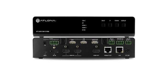 Atlona Universal Switcher with Wireless Link, USB-C, HDMI, DisplayPort, 8 10 12bit, 121W - W125400050