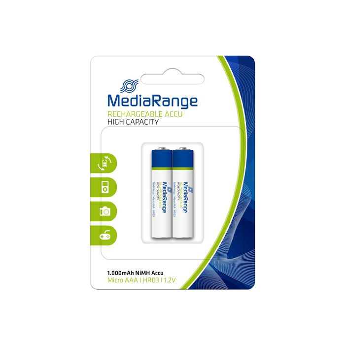 MediaRange MediaRange High capacity rechargeable NiMH Accus, Micro AAA|HR03|1.2V, Pack 2 - W125164138