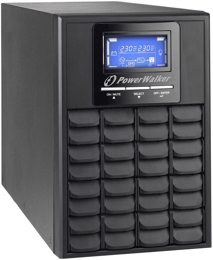 PowerWalker 1000 VA / 800 W, 110 - 160 VAC, 40 - 70 Hz, LCD, USB, RS-232, 3 x IEC, 9.8 kg - W125096707