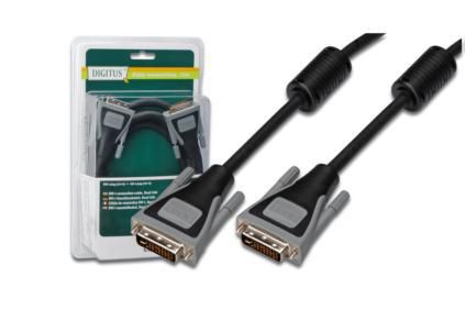 Digitus DVI-I connection cable, DVI(24+5), 2x ferrite, 3.00m, CU, AWG28, 2x shielded, Dual Link, M/M, UL, black/grey - W125415598