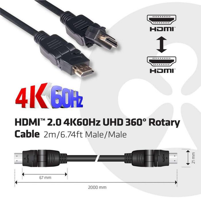 Club3D HDMI 2.0 4K60Hz UHD 360 Degree Rotary cable 2m/6.74ft - W124747282