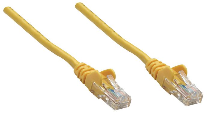 Intellinet Network Patch Cable, Cat6, 0.25m, Yellow, Copper, S/FTP (cable foiled/twisted pair - all three pairs wrapped in braid shield), LSOH / LSZH (Low Smoke, no Halogen), PVC, RJ45 Male to RJ45 Male, Gold Plated Contacts, Snagless, Booted - W125133032