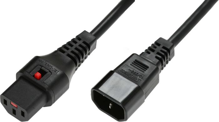 MicroConnect C13 IEC Lock to Male C14, 3 x 1.00mm2, 2000mm, Black - W124890225