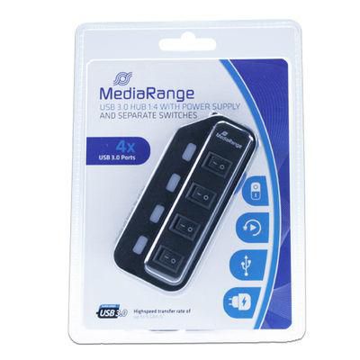 MediaRange USB 3.0 Hub 1:4 with seperate switches, with power supply - W124564474