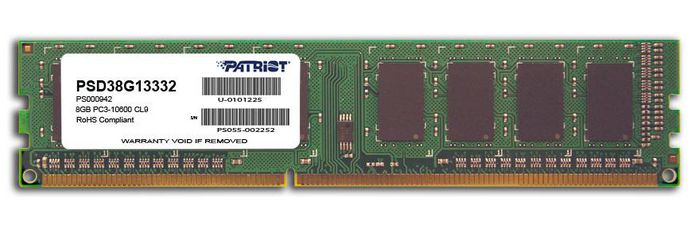 Patriot Memory 8GB DDR3, 240-pin DIMM, 1333MHz, Non-ECC, Unbuffered, CL9, 1.5V, RoHS, 2R - W124883170