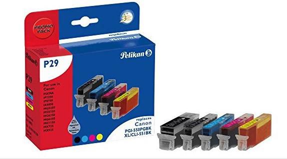 Pelikan P29 Promo pack - 5-pack - black, yellow, cyan, magenta - ink cartridge ( equivalent to: Canon PGI-550PGBK XL, Canon CLI-551Y, Canon CLI-551BK, Canon CLI-551C, Canon CLI-551M ) - for Canon PIXMA iP8750, iX6850, MG5550, MG5650, MG5655, MG6450, MG6650, MG7150, MG7550, MX725 - W125728116