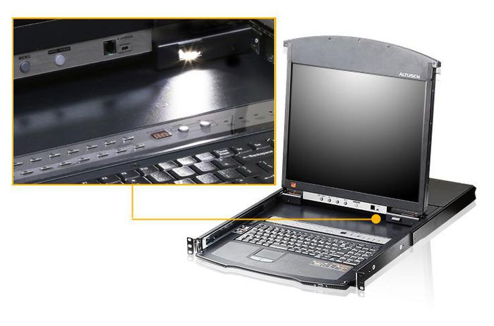 Aten 8-Port Dual Rail LCD KVM Switch LCD Console + Cat 5 High-Density KVM Switch with KVM over IP - W124960027