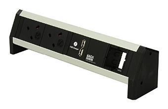 Bachmann DESK 1, 2x UK socket outlets, USB, 1x custom module - W124837734