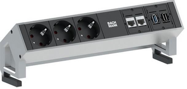 Bachmann 2x custom modules + power socket outlets, 3x Schuko, 2x CAT6, 1x USB A/A 3.0 Keystone, 1x HDMI keystone, child-proof, 1.5m - W124937690