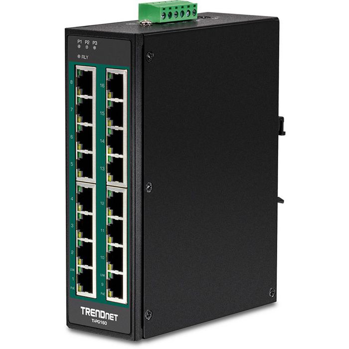 TRENDnet TI-PG160 16-Port Industrial Gigabit PoE+ DIN-Rail Switch - W124376217