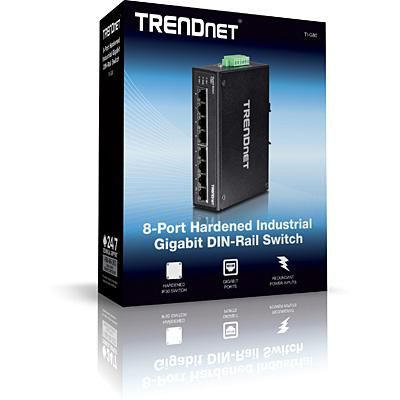 TRENDnet Hardened Industrial Switch, Unmanaged, 8 x Gigabit RJ-45, DIN-Rail, IP30 - W124476207