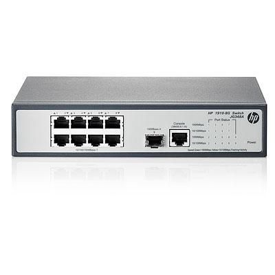 Hewlett Packard Enterprise 1910-8G Switch - 8 RJ-45 Gigagit Ethernet, 1 SFP 1000Mbps, 18Gbps, 14.4 W - W125073563