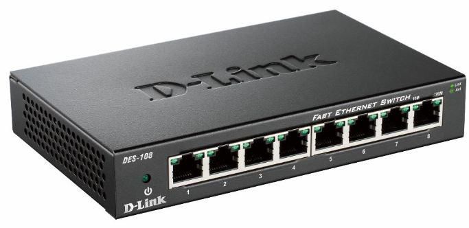 D-Link DES-108 - 8 Port Fast Ethernet Switch, Auto MDI/MDIX, Full/half-duplex, 1.6 Gbps, QoS, Black - W125148216