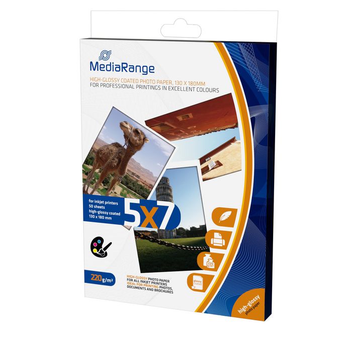 MediaRange MediaRange 130x180mm Photo Paper Cards for inkjet printers, high-glossy coated, 220g, 50 sheets - W124564481