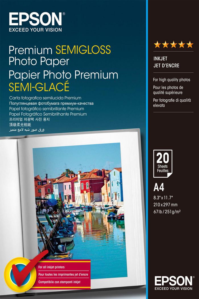 Epson Premium Semi-Gloss Photo Paper - A4 - 20 Sheets - W125146207