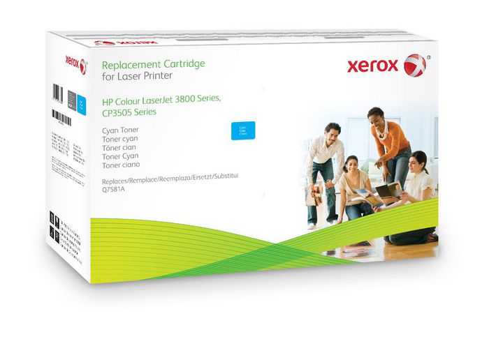 Xerox Cyan toner cartridge. Equivalent to HP Q7581A. Compatible with HP Colour LaserJet 3800, Colour LaserJet CP3505 - W125193518