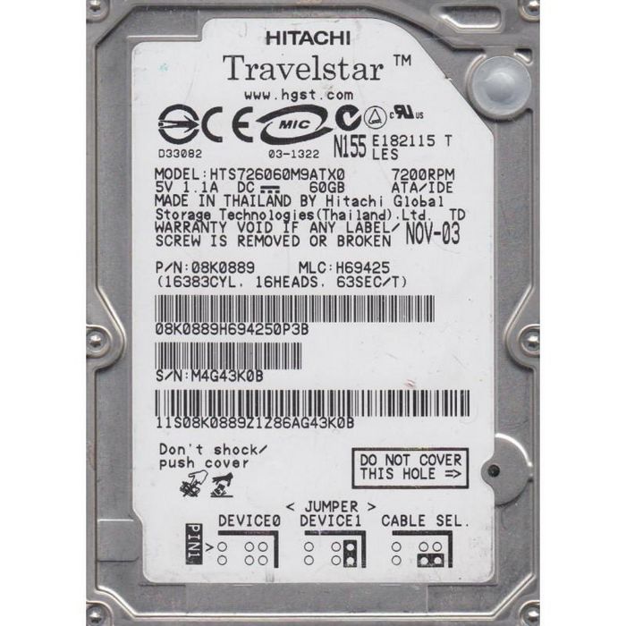 08K0889-RFB, HGST Hitachi Travelstar E7K60 2.5-inch hard disk