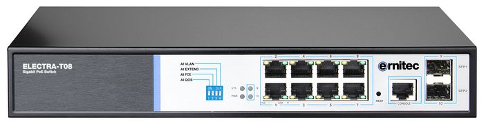 Ernitec Managed Layer 2, 8 Gigabit RJ45 ports, 2 Gigabit SFP ports, Modes: AI VLAN, AI Extend, AIPoE, AI QOS - W125509152