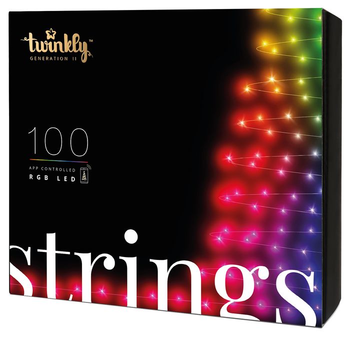 Twinkly Strings Christmas 100 LED RGB 8 meters, Black Wire, IP44 BT+Wifi, Music sensor, Control via Android or MacOS free app - W125762131