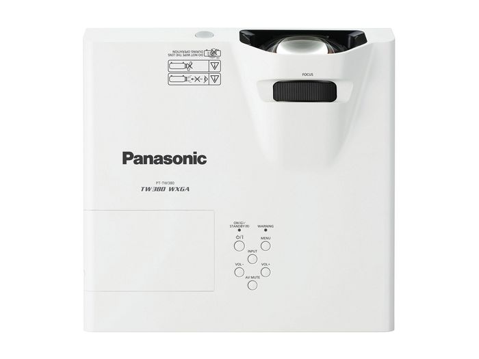 Panasonic Short throw, LCD, 3300 lm, WXGA, 1280 x 800, 50 -100", Fixed Zoom, Manual Focus, RJ-45, 10 W speaker, 1 x 230 W lamp, 10000 h - W125746810